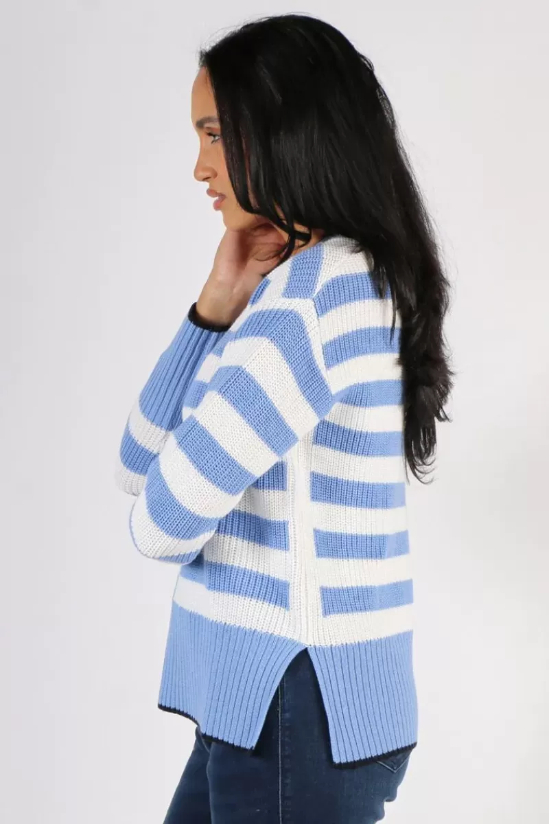 FOIL Slide Show Sweater In Blue And Rice