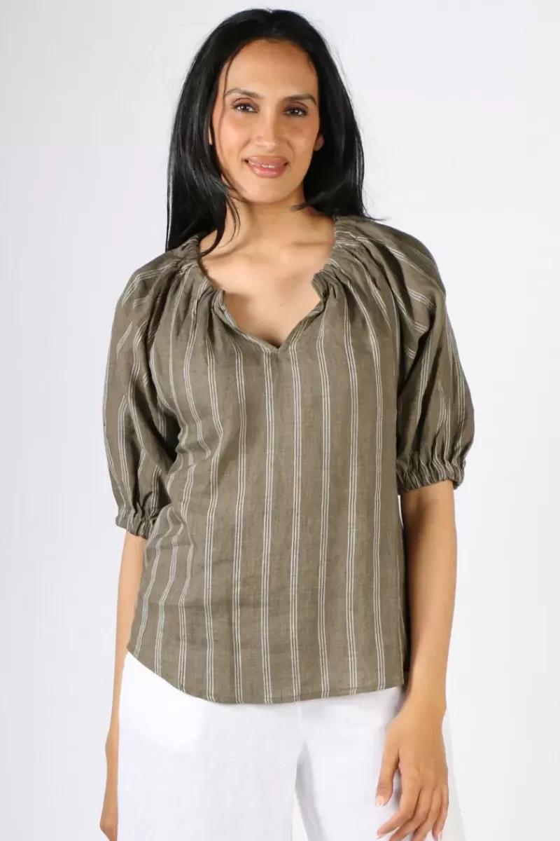 FOIL Turn Up The Volume Linen Top In Stripe