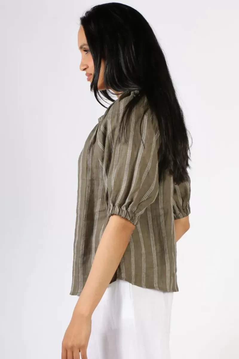 FOIL Turn Up The Volume Linen Top In Stripe