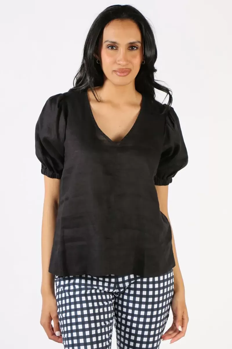 JUMP Gathered Sleeve Top In Black By