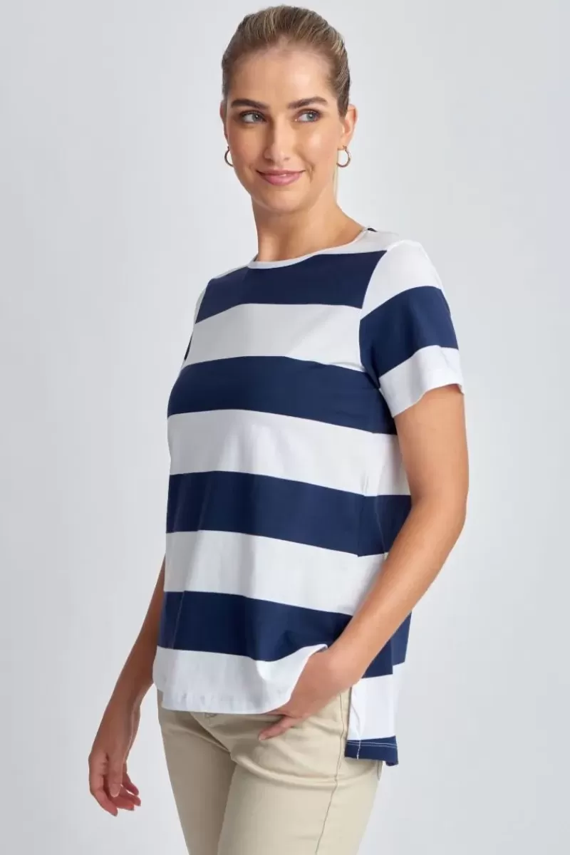 GOONDIWINDI COTTON Slub Wide Stripe Tee In Navy