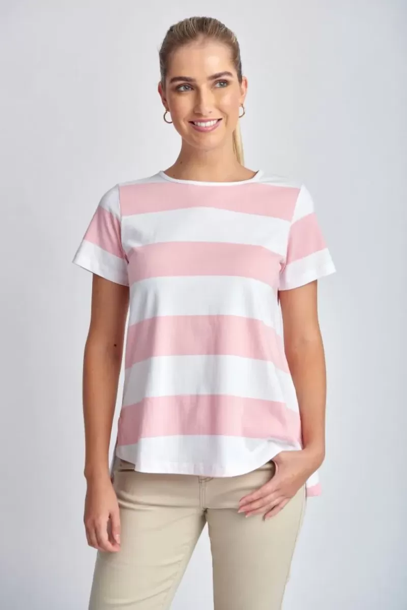 GOONDIWINDI COTTON Slub Wide Stripe Tee In Pink