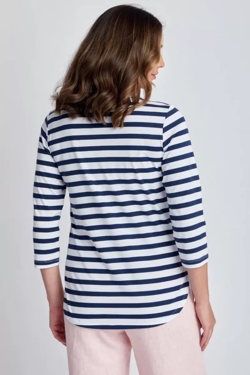 GOONDIWINDI COTTON Stripe 3/4 Sleeve Tee In Navy