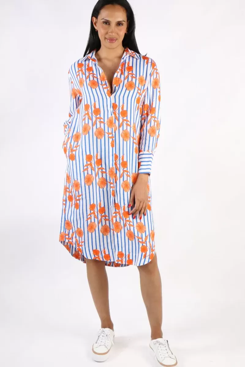 GOONDIWINDI COTTON Goondiwindi Linen Shirt Dress Orange Aquador Print