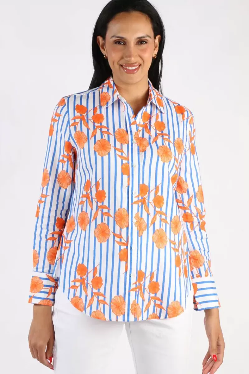 GOONDIWINDI COTTON Goondiwindi Linen Shirt In Orange Aquador Print