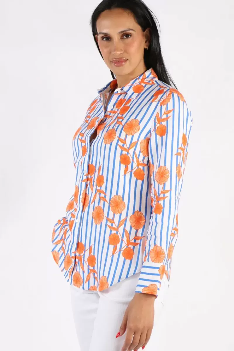 GOONDIWINDI COTTON Goondiwindi Linen Shirt In Orange Aquador Print