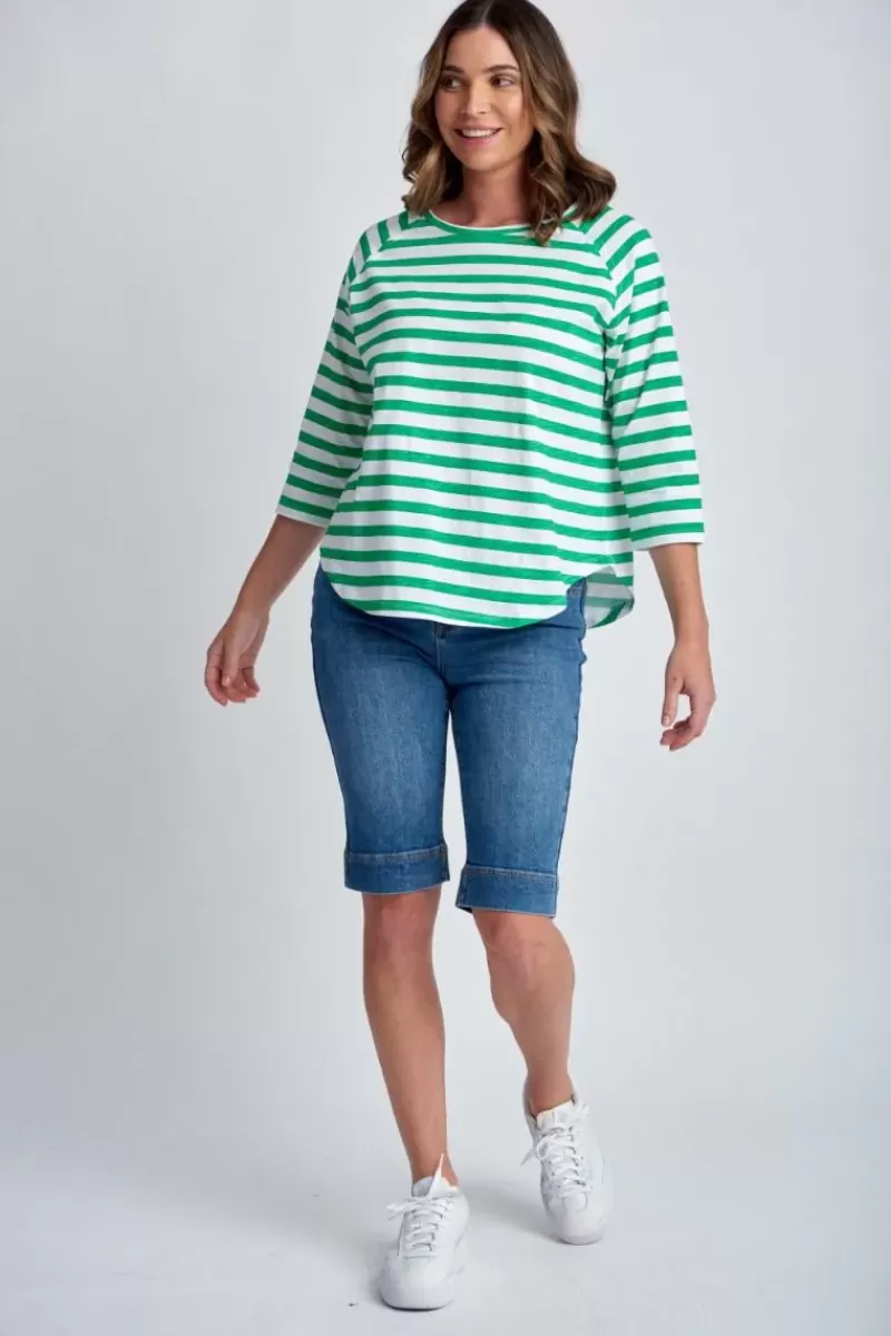 GOONDIWINDI COTTON Goondiwindi Stripe Raglan Tee In Green