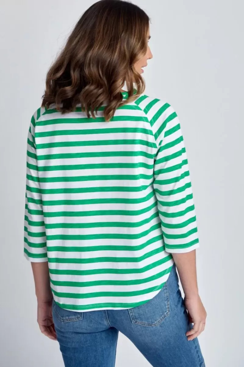 GOONDIWINDI COTTON Goondiwindi Stripe Raglan Tee In Green