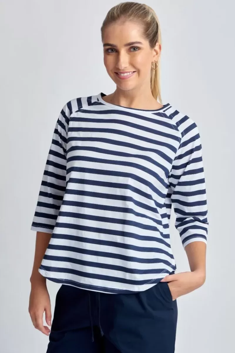 GOONDIWINDI COTTON Goondiwindi Stripe Raglan Tee In Navy