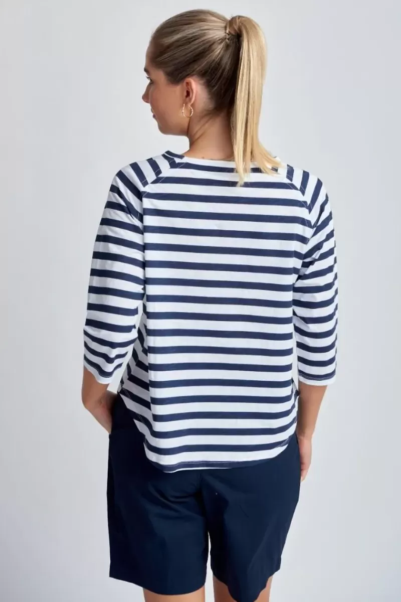 GOONDIWINDI COTTON Goondiwindi Stripe Raglan Tee In Navy