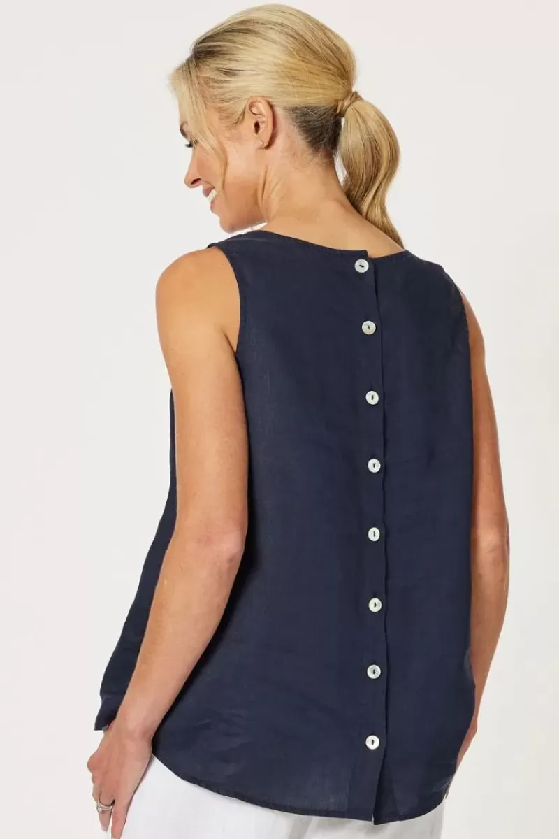 GORDON SMITH Bianca Back Button Tank In Navy