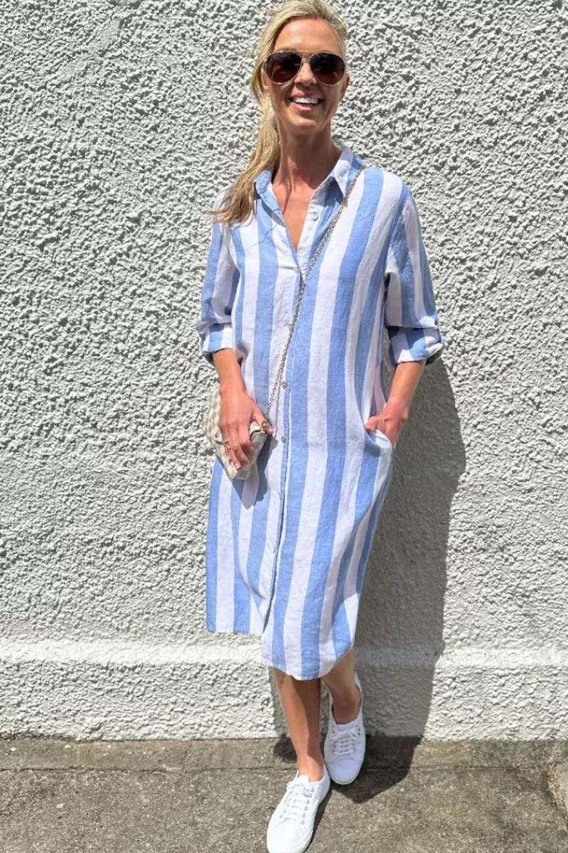 GORDON SMITH Hamptons Stripe Dress In Blue