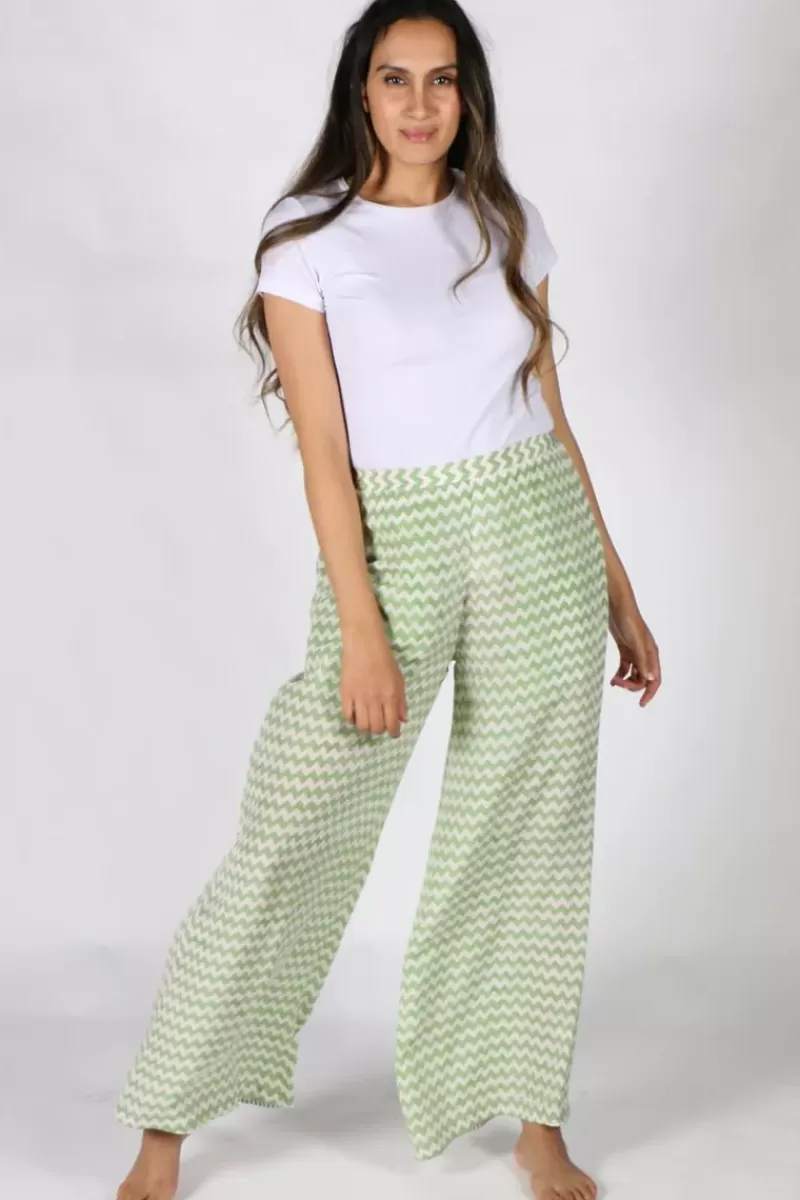 ANUPAMAA Green Chevron Silk Palazzo Pant By