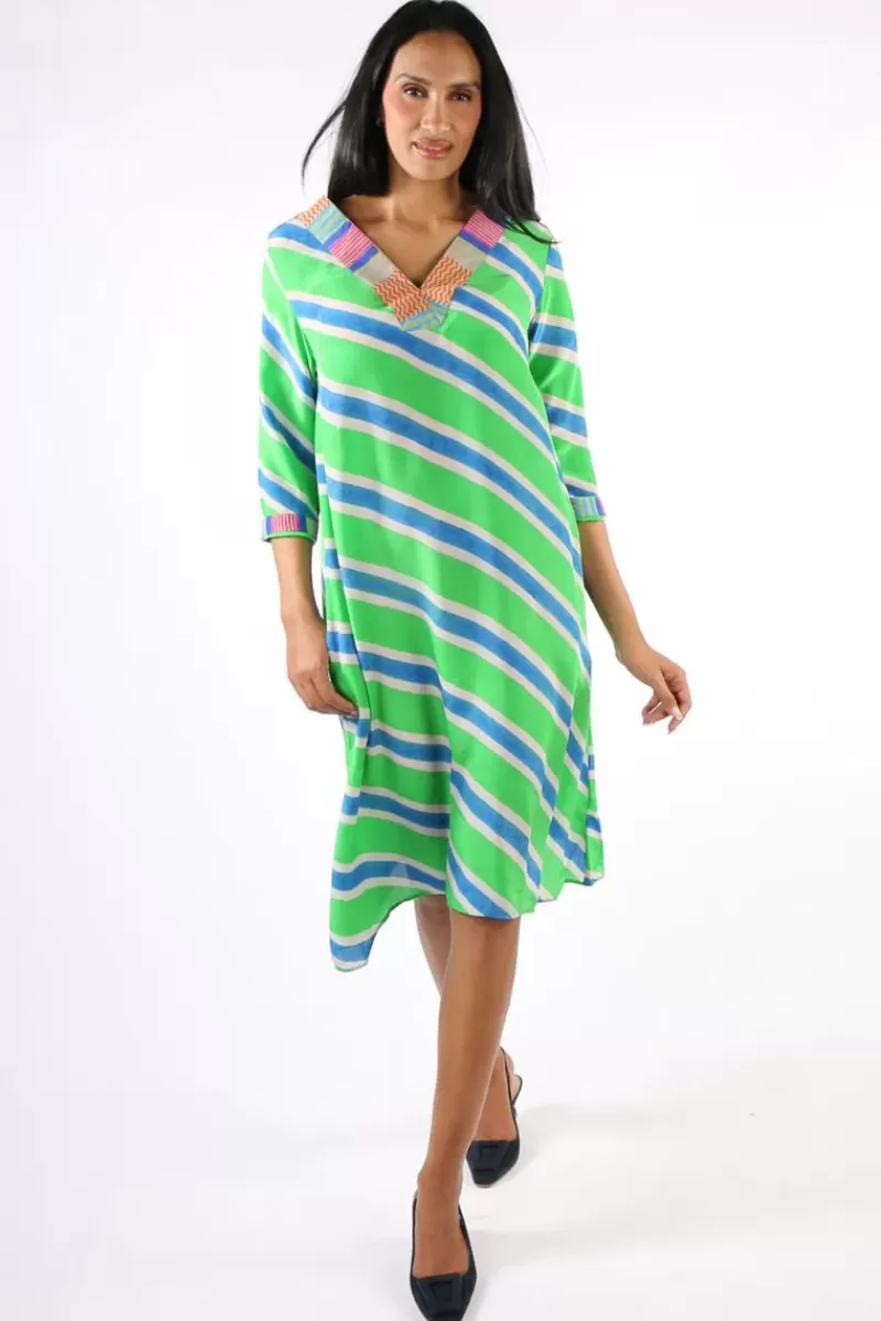 ANUPAMAA Harmonica Stripe Dress In Green By