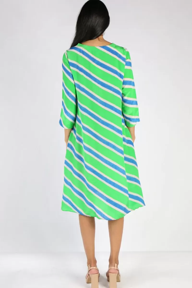 ANUPAMAA Harmonica Stripe Dress In Green By