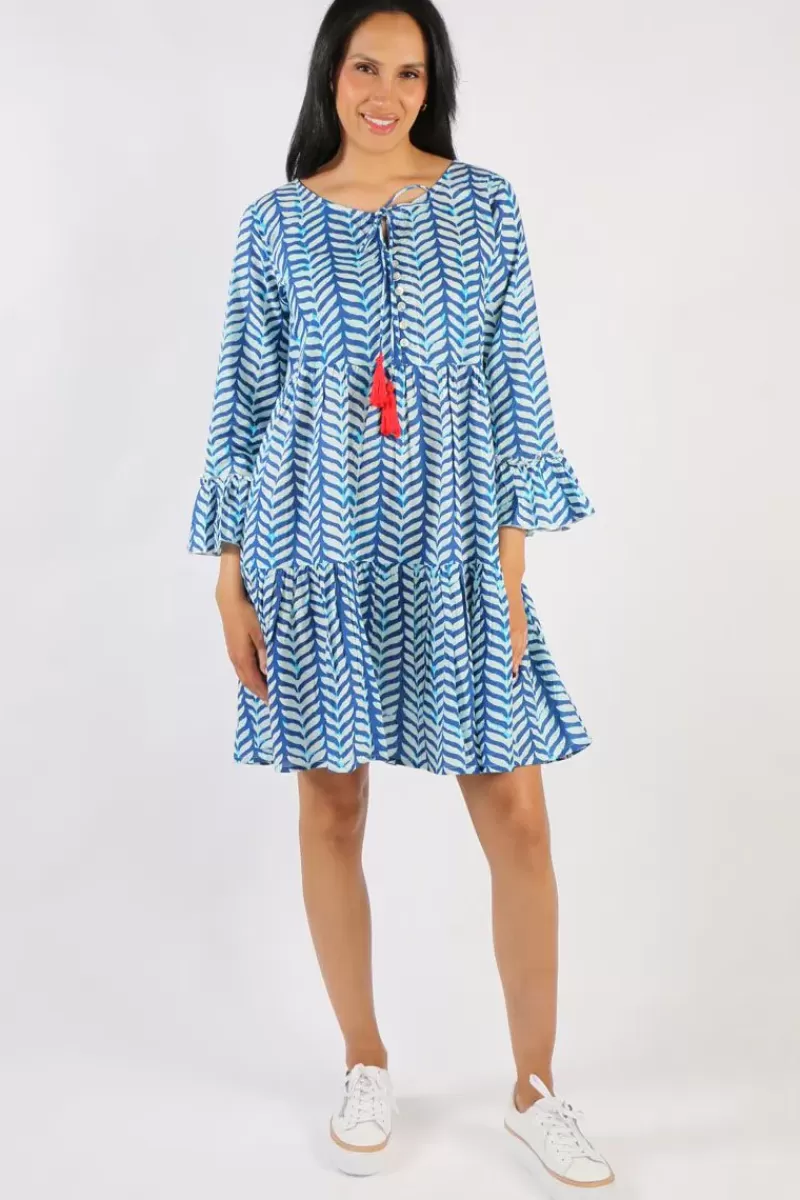 HOLMES & FALLON Holmes And Fallon Shibori Midi Dress In Blue