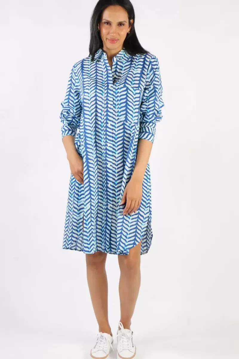 HOLMES & FALLON Holmes And Fallon Shibori Shirtmaker Dress In Blue