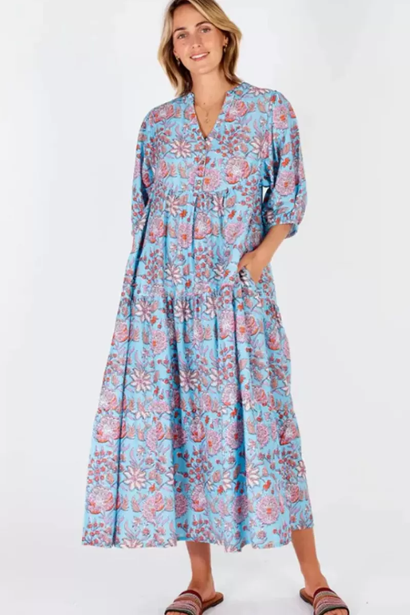 IBISA Cancun Printed Maxi Dress In Lagoon