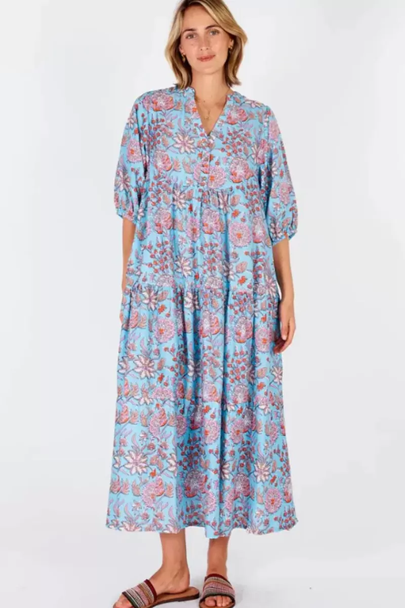 IBISA Cancun Printed Maxi Dress In Lagoon