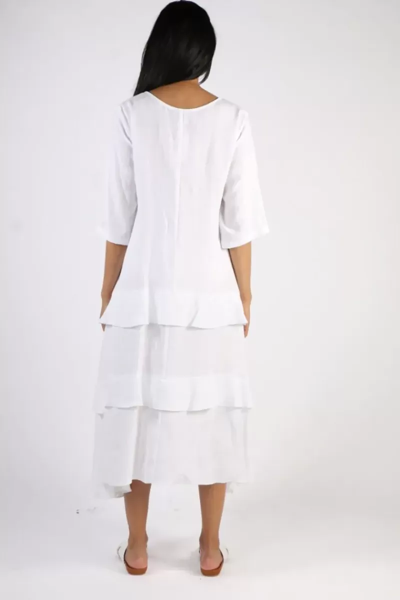 ILLIUM 3/4 Sleeve Ruffle Dress In White