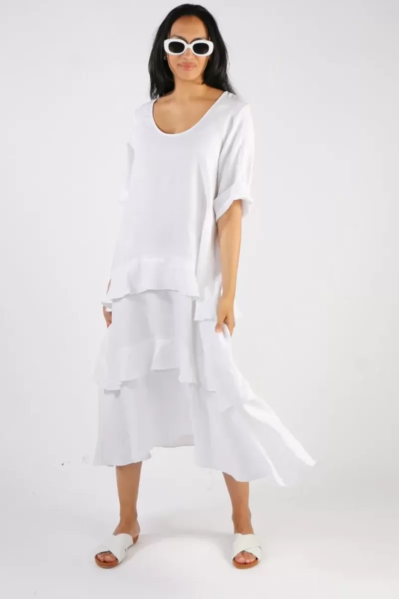 ILLIUM 3/4 Sleeve Ruffle Dress In White