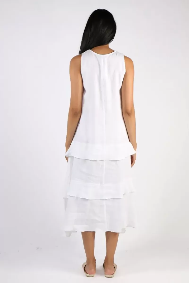 ILLIUM Sleeveless Ruffle Dress In White