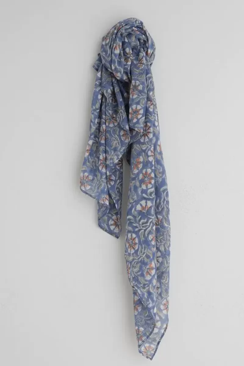 INDI AND COLD Indi & Cold Block Print Scarf In Blue