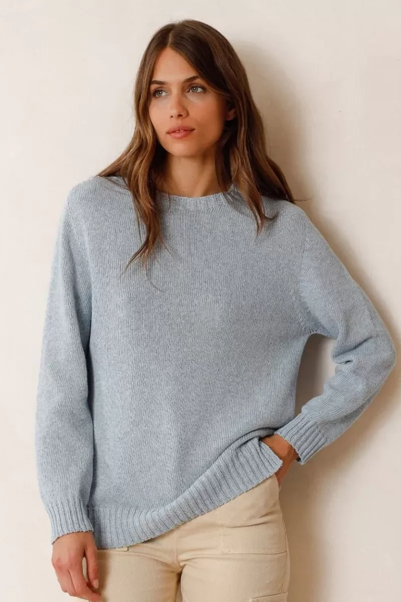 INDI AND COLD Indi & Cold Cotton Knit Sweater In Blue