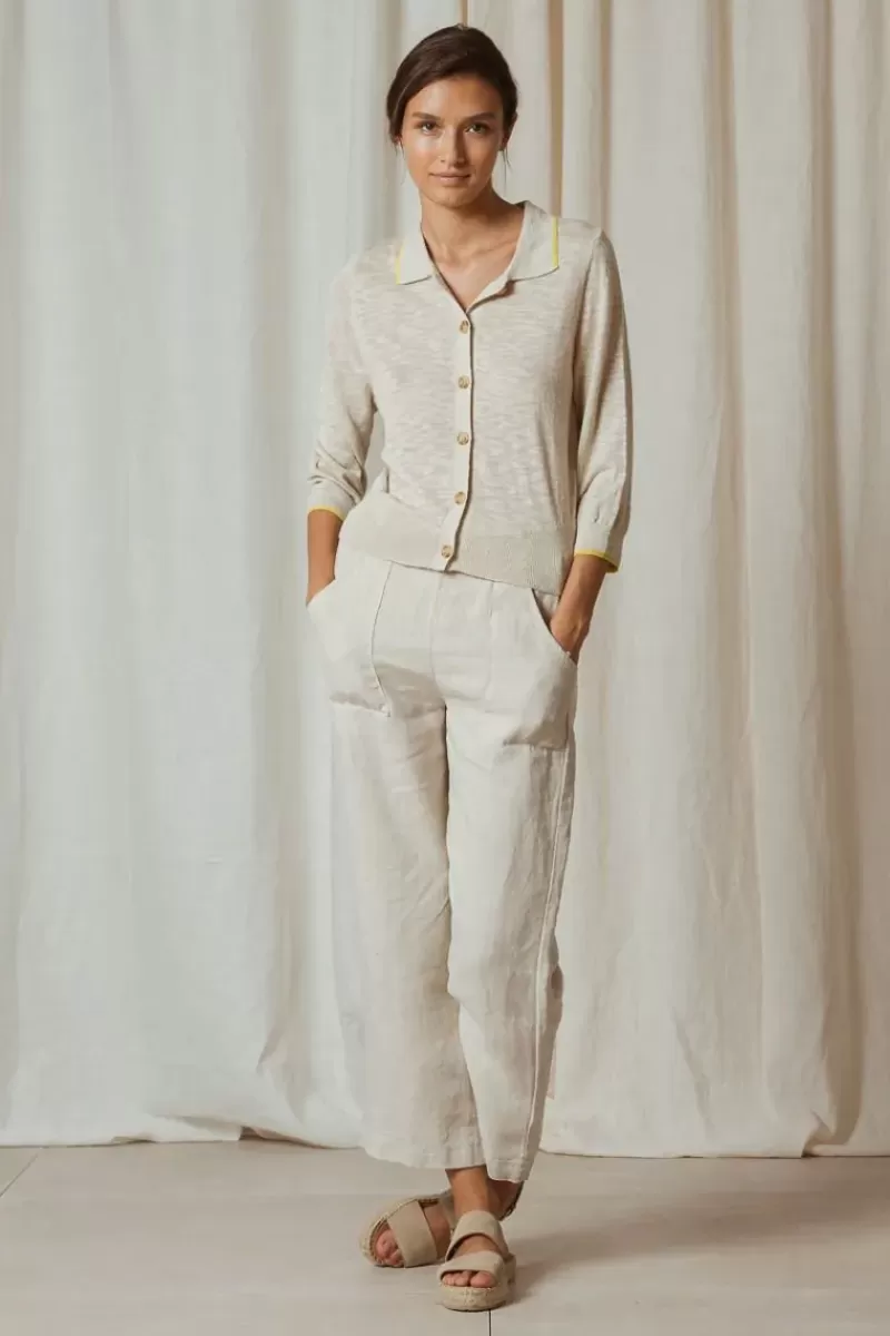 INDI AND COLD Indi & Cold Linen Contrast Knit Cardi In Natural