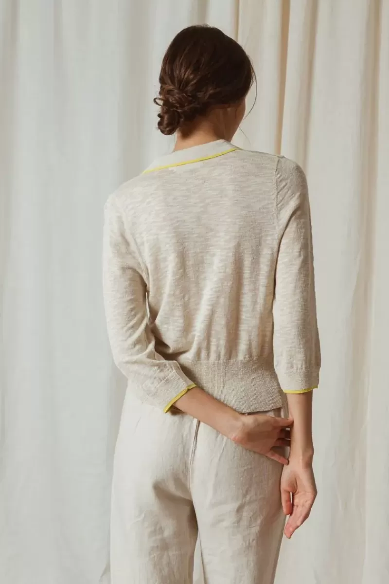 INDI AND COLD Indi & Cold Linen Contrast Knit Cardi In Natural