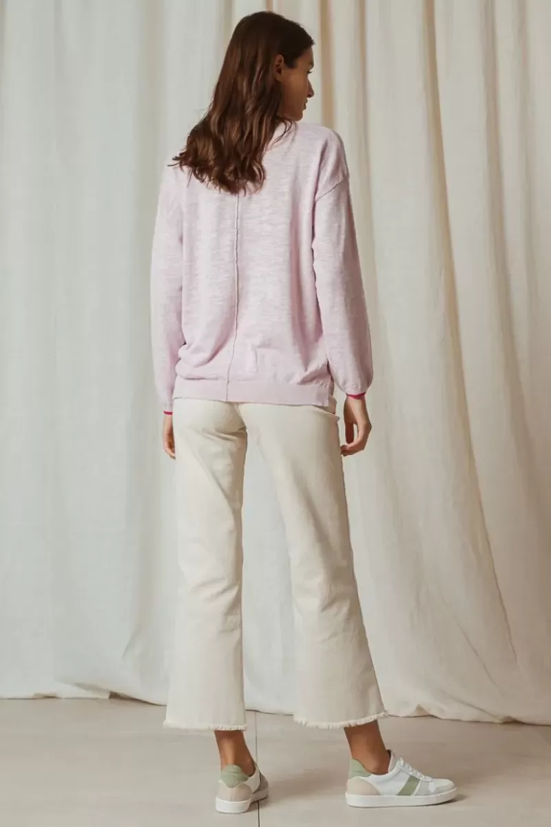 INDI AND COLD Indi & Cold Linen Contrast Knit Jumper In Pink