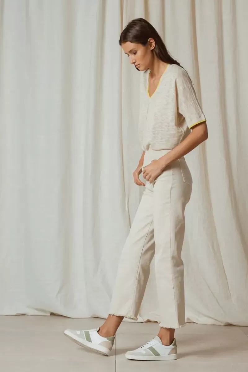 INDI AND COLD Indi & Cold Linen Contrast Knit Top In Natural