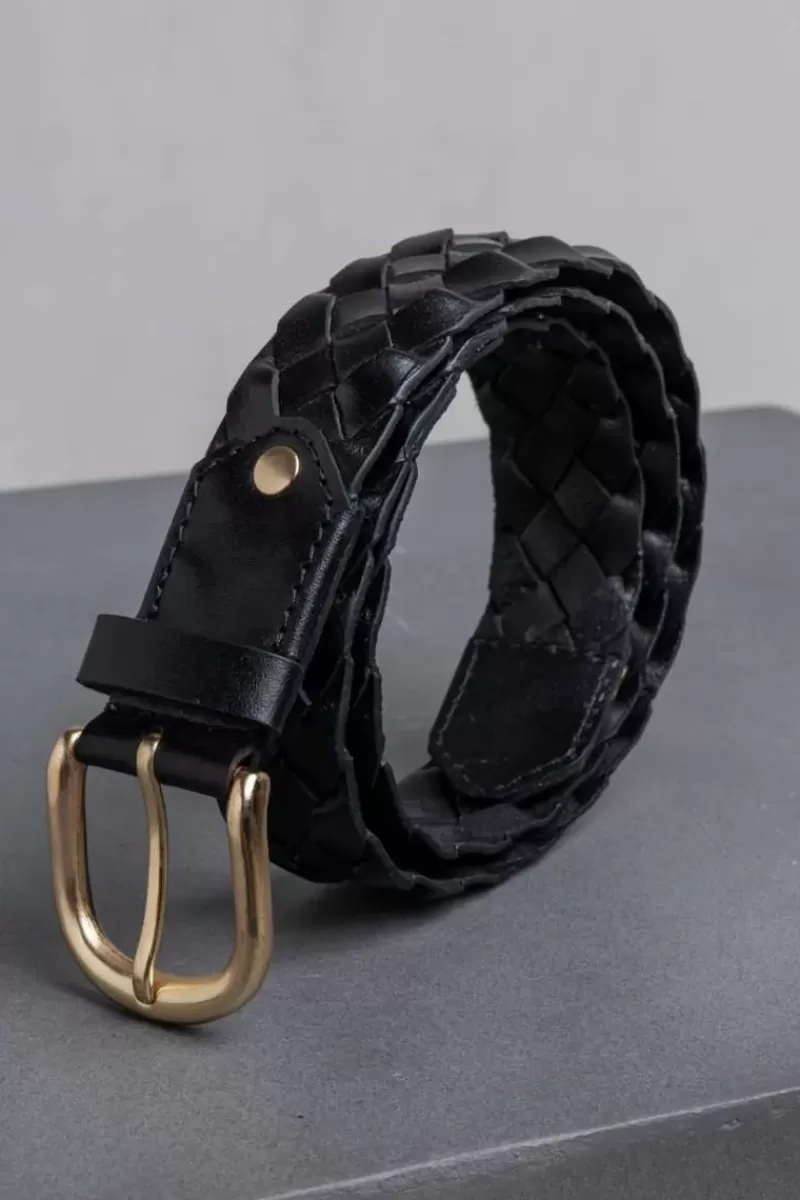 INDI AND COLD Indi & Cold Plaited Leather Belt In Black