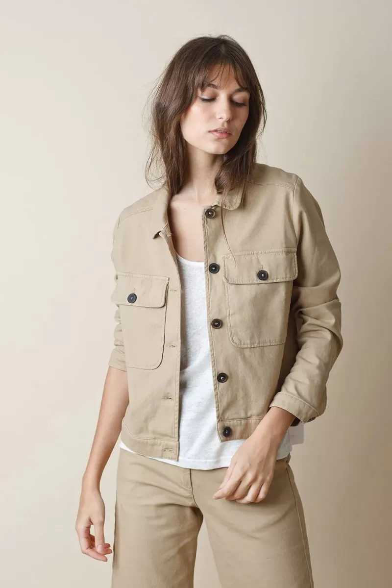 INDI AND COLD Indi & Cold Twill Cropped Jacket In Camel