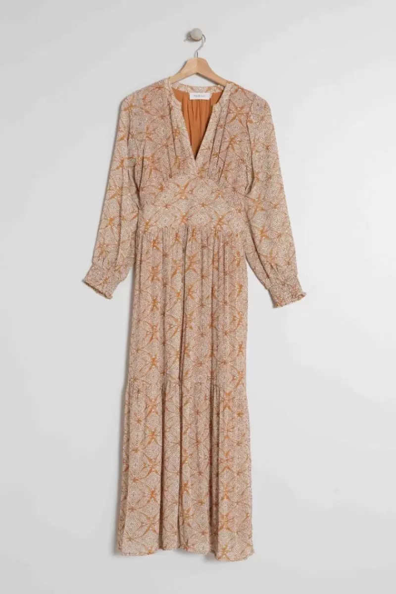 INDI AND COLD Ethnic Print Maxi Dress In Saffron