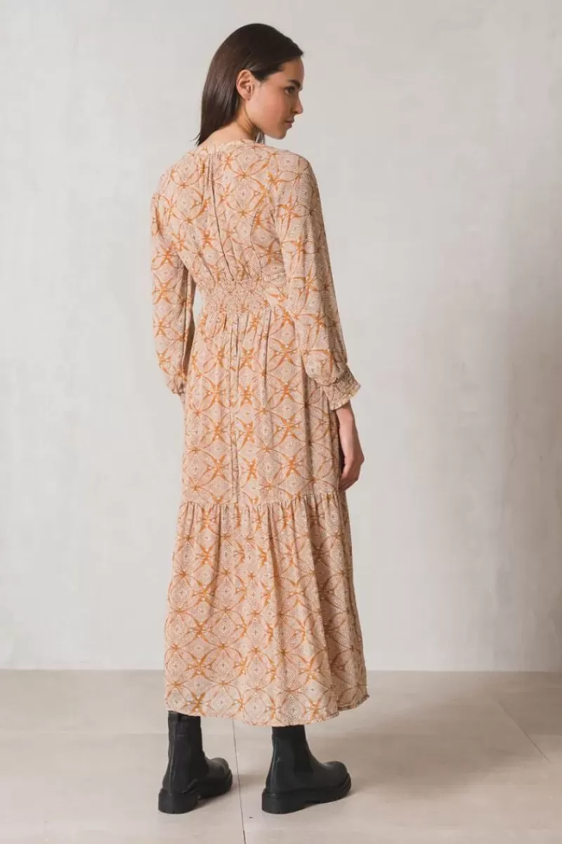 INDI AND COLD Ethnic Print Maxi Dress In Saffron