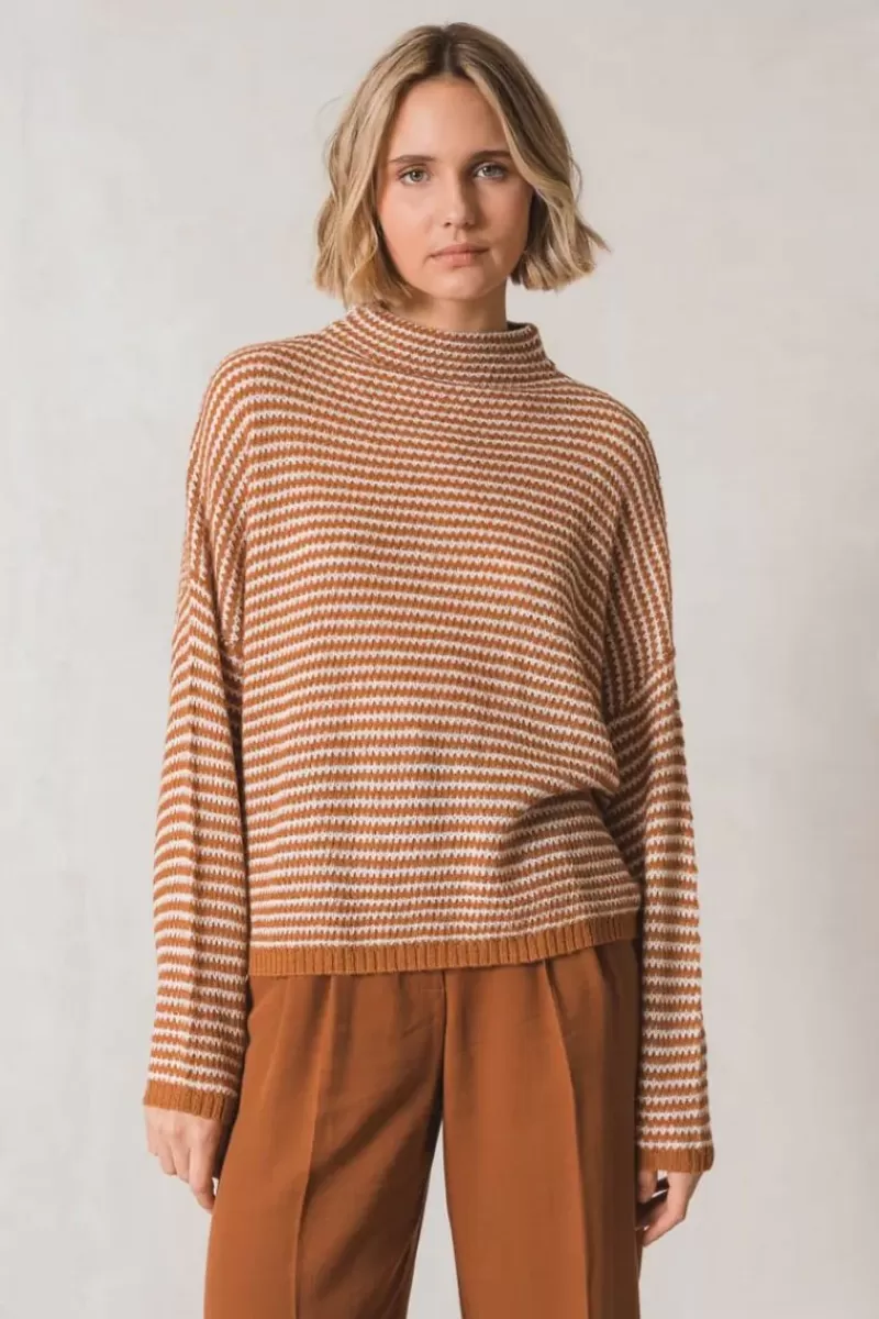 INDI AND COLD Perkins Stripe Jumper In Tan