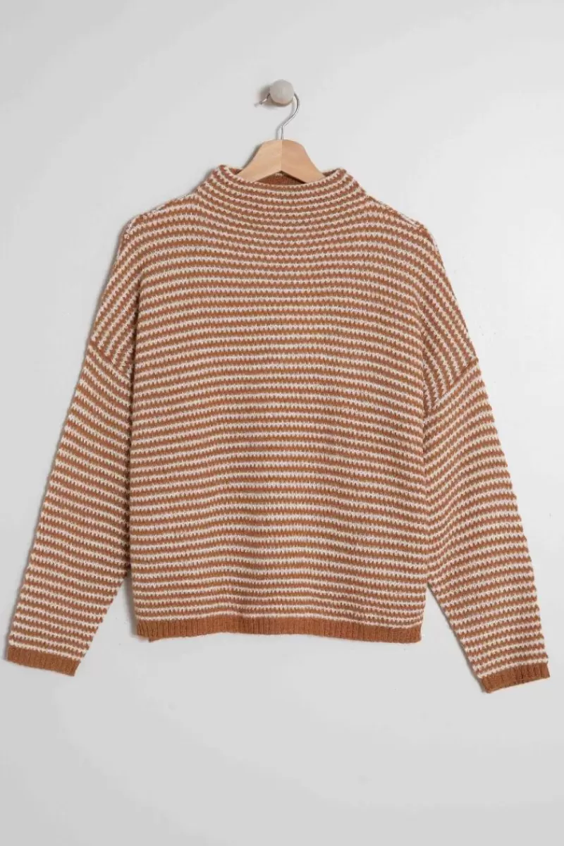 INDI AND COLD Perkins Stripe Jumper In Tan