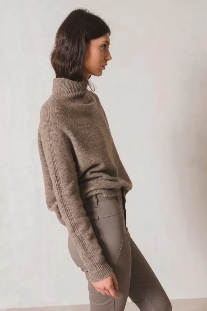 INDI AND COLD Raised Collar Jumper In Taupe