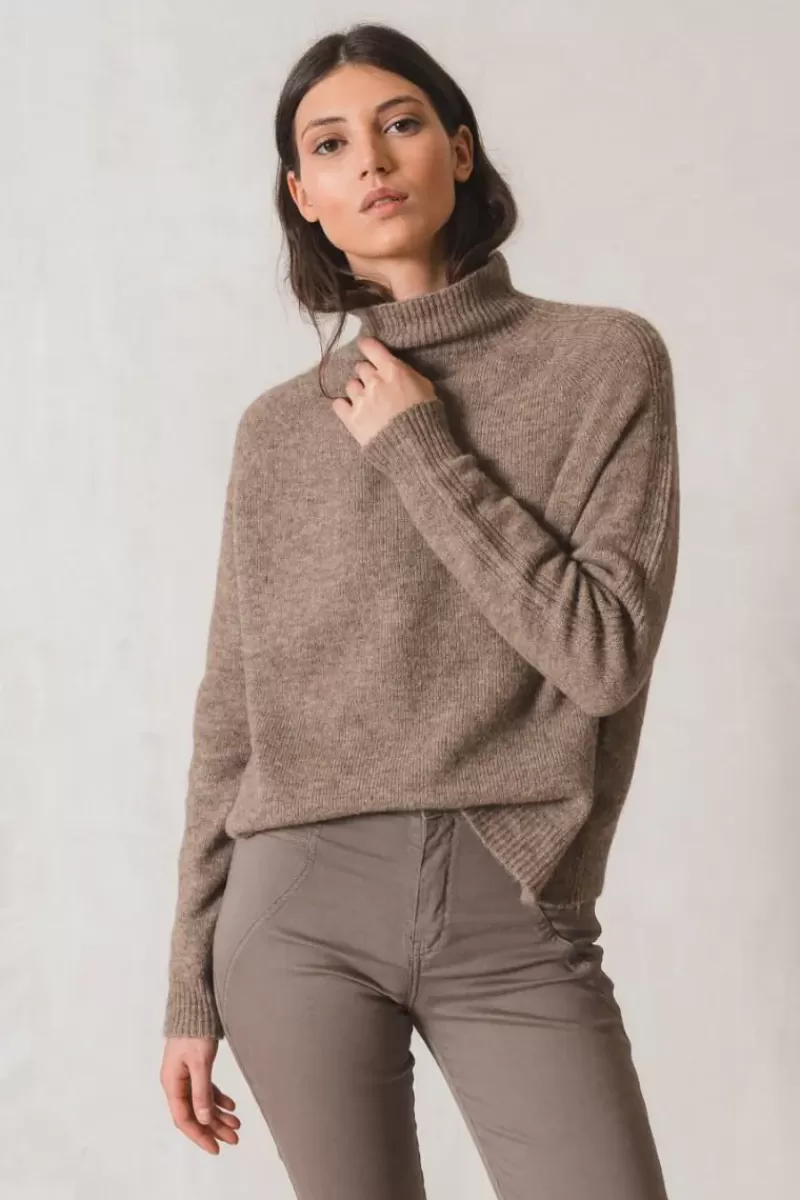 INDI AND COLD Raised Collar Jumper In Taupe