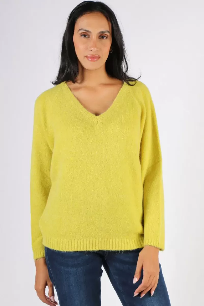 INDI AND COLD V Neck Jumper In Lime