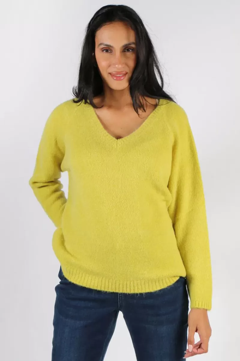 INDI AND COLD V Neck Jumper In Lime