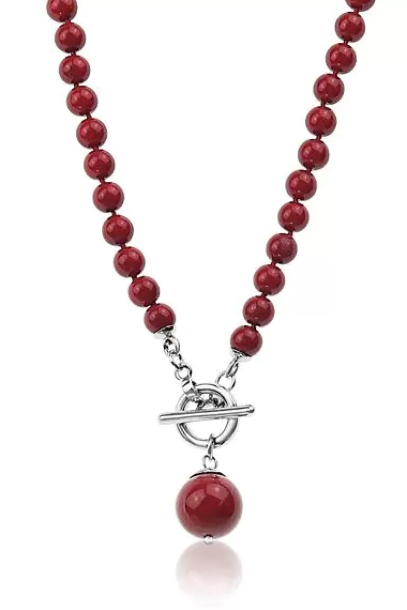 JANTAN Bead Drop Necklace In Red