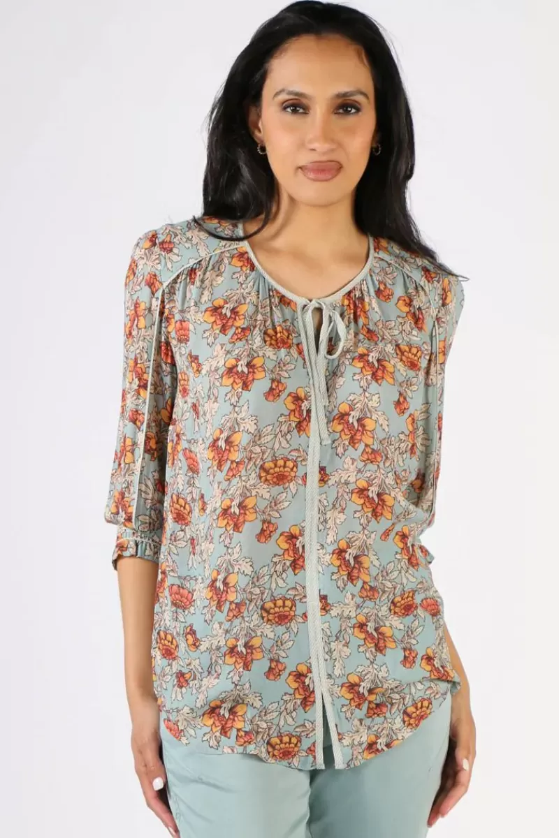 LANIA THE LABEL Lania Floral Holly Top In Sea