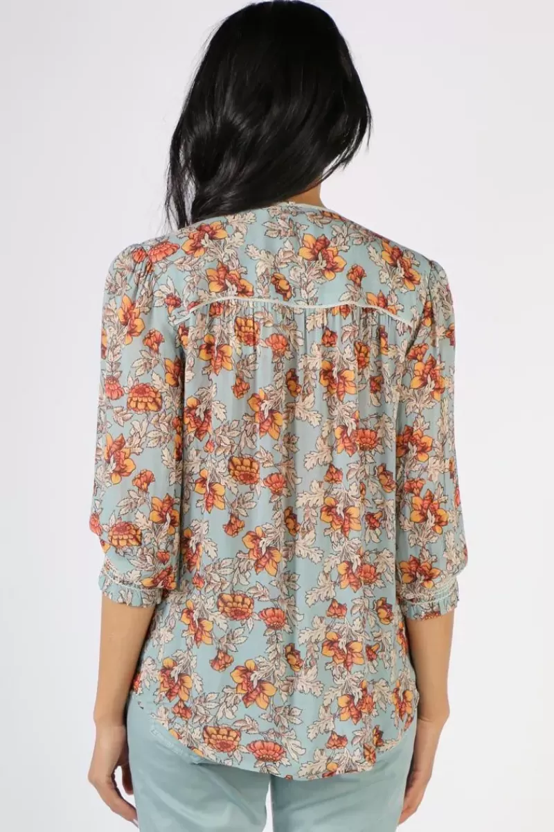 LANIA THE LABEL Lania Floral Holly Top In Sea