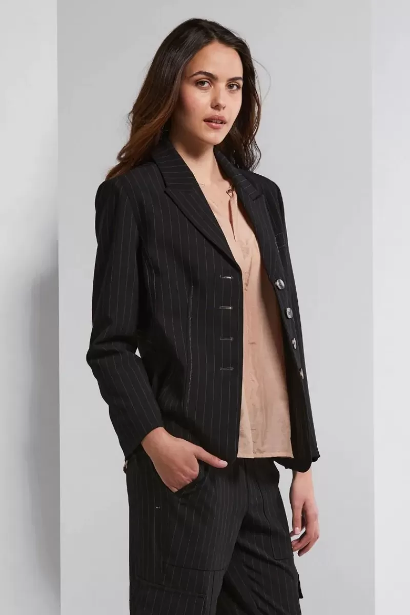 LANIA THE LABEL Lania Pinstripe State Blazer In Black