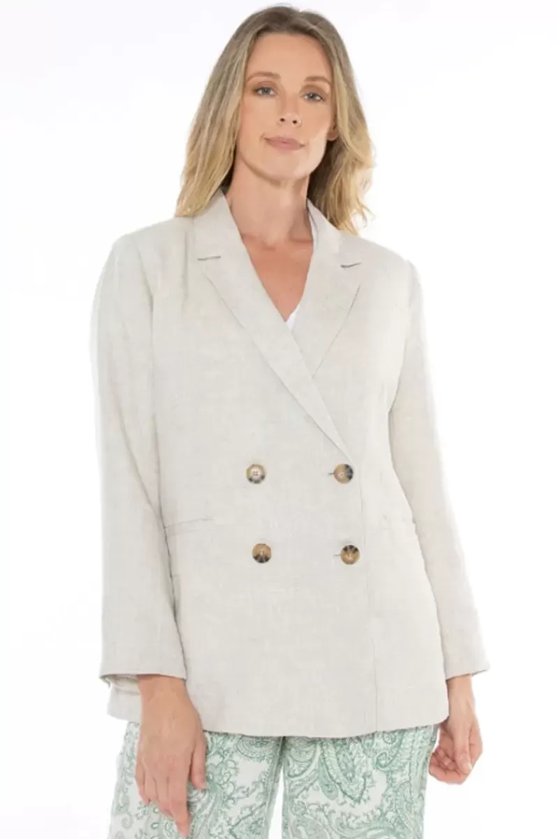 JUMP Linen Double Breasted Classic Jacket In Natural