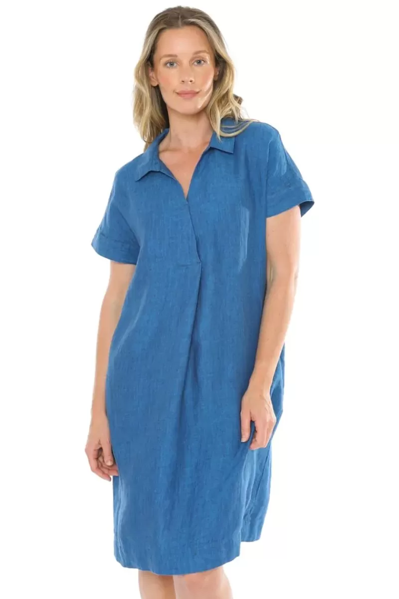 JUMP Linen Shift Dress In Sapphire By