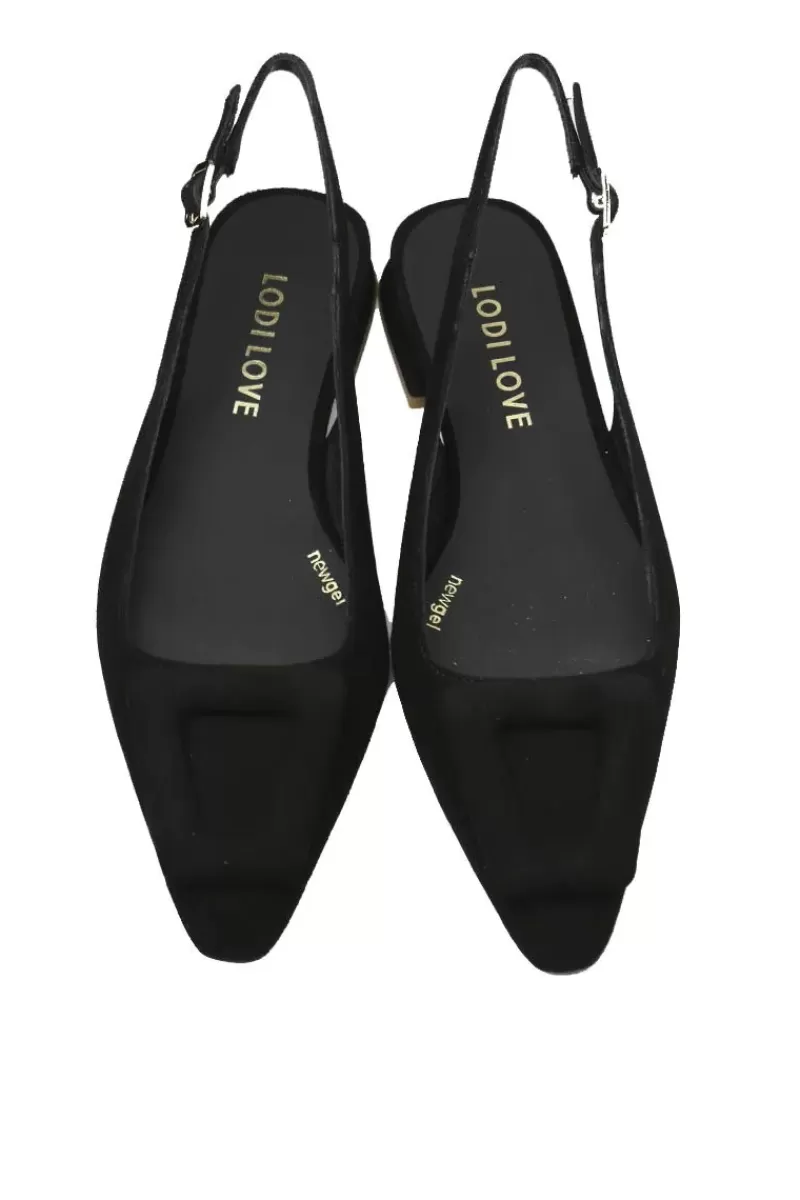 LODI Love Low Heel Suede Slingback In Black