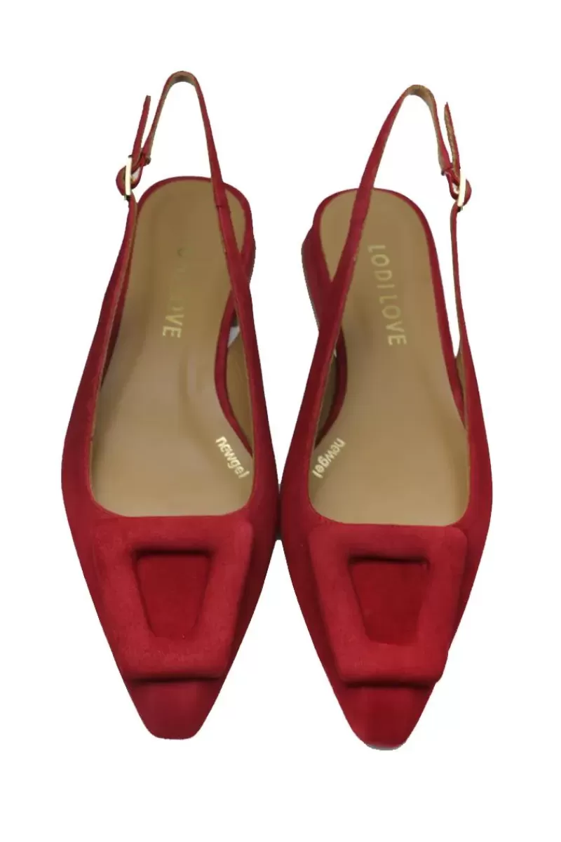 LODI Love Low Heel Suede Slingback In Scarlet